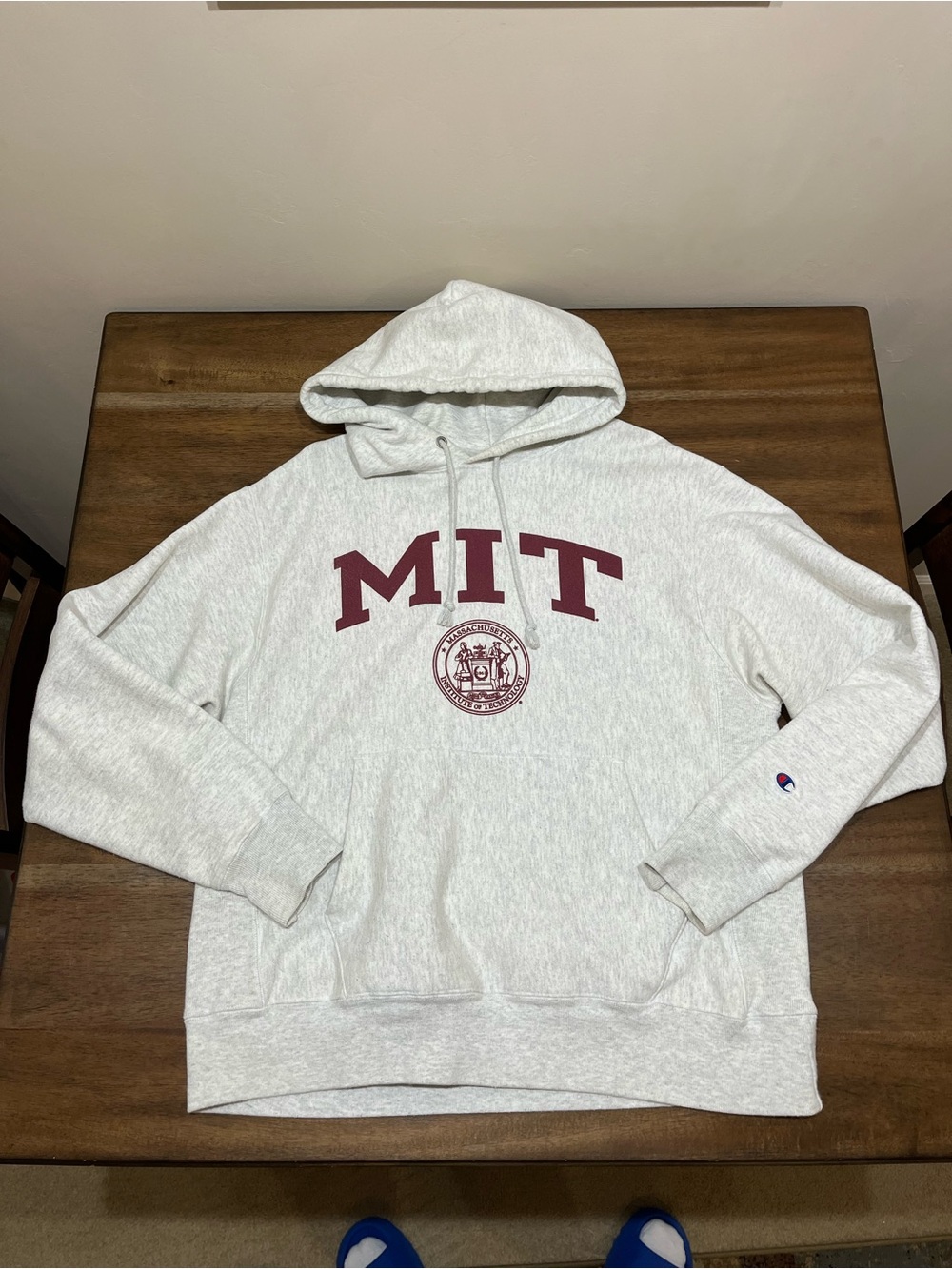 Vintage Champion MIT College Hoodie Grey & Maroon - Picture 2 of 8